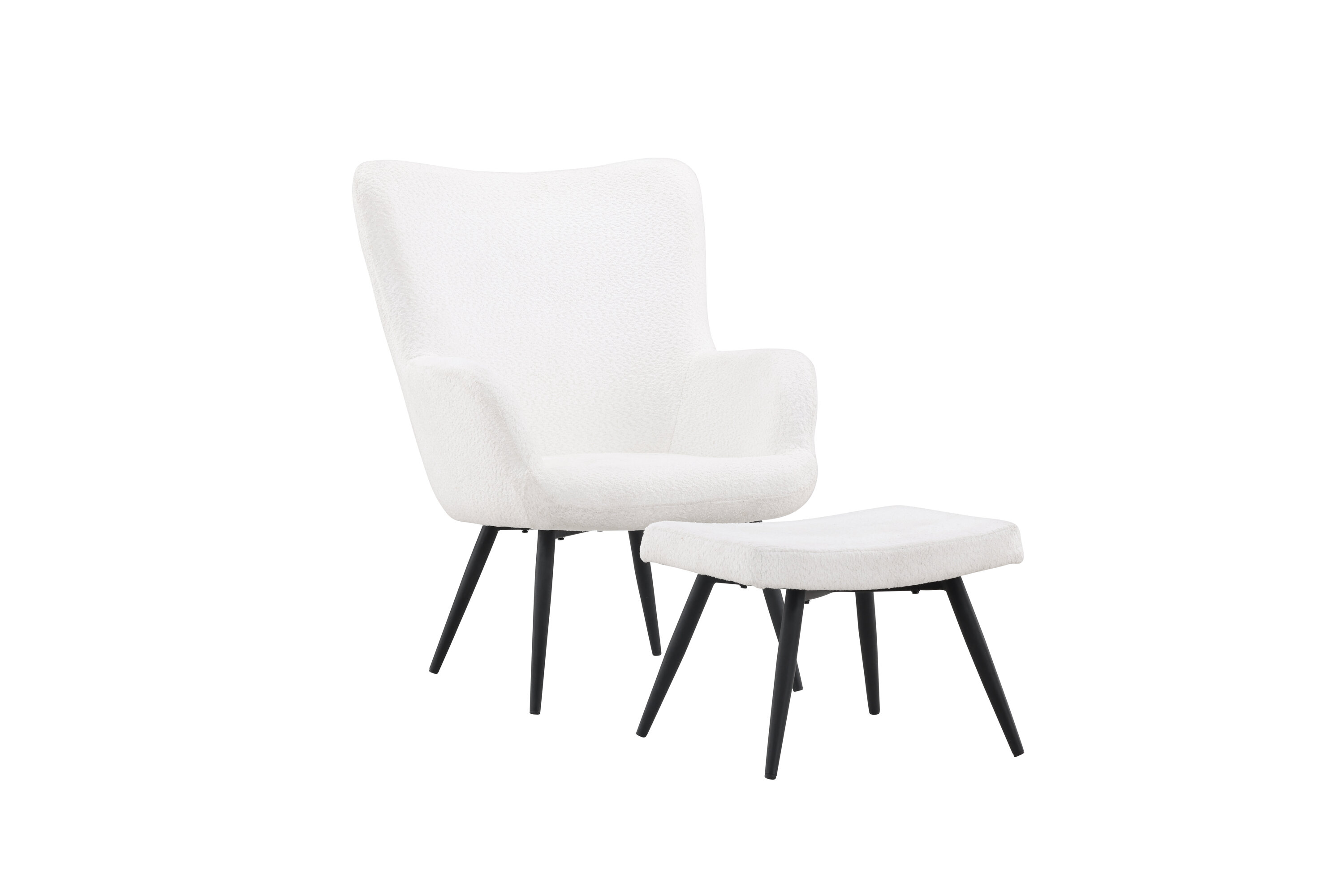 Hvid Como Fodskammel Boucl Polyester Sort Stål Venture Design Lænestol - 7340220800213