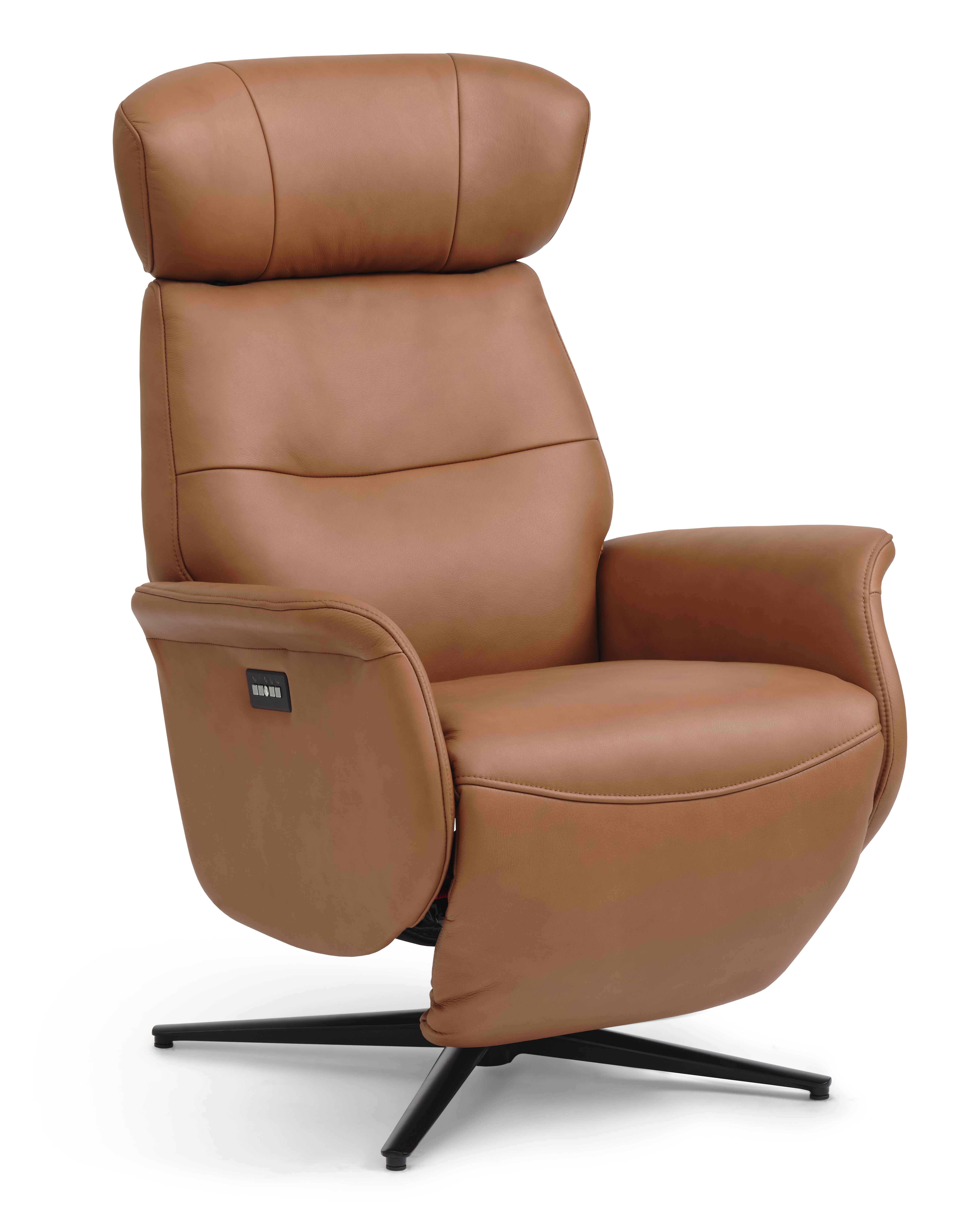 Sort Alex Recliner Motors Cognac Semi Aniline Læder Aluminium Lexpo Living Lænestol - 5715249029136
