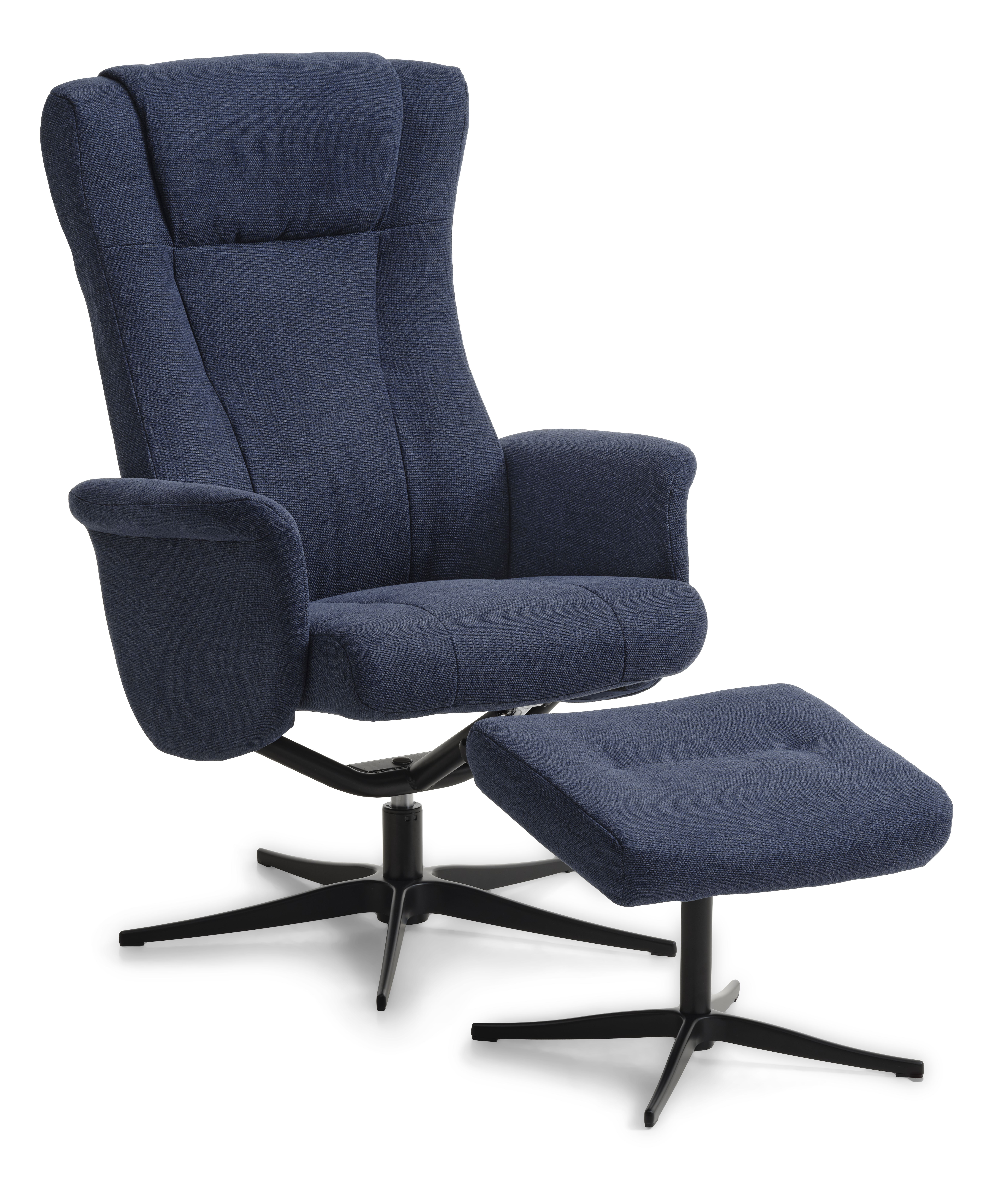 Sort Liam Recliner Inkl Fodskammel Blå Polyester Stof Aluminium Lexpo Living Lænestol - 5715249030958
