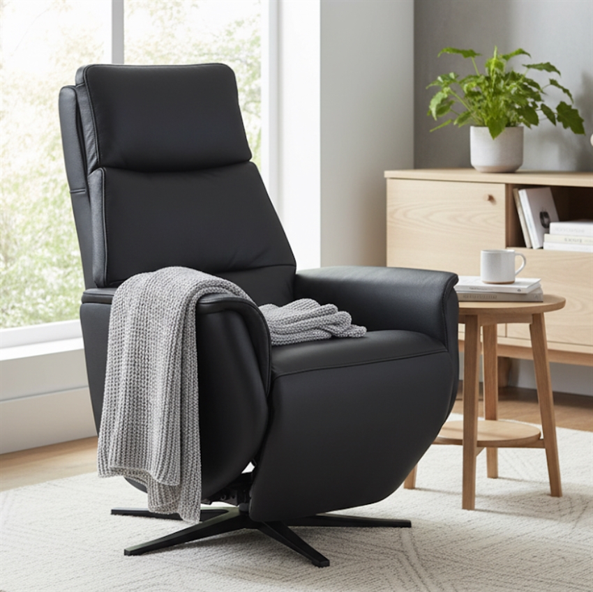 Sort Kim Løftestol Indbygget Fodhviler Læder Comfort Living Lænestol