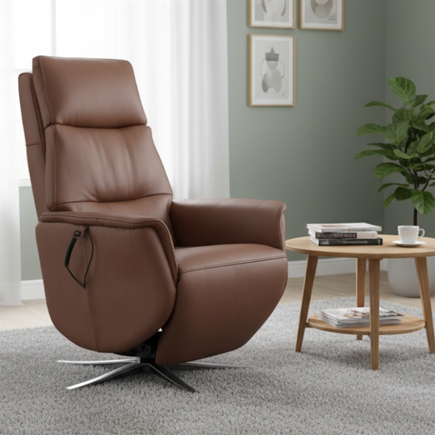 Kim Løftestol Indbygget Fodhviler Cognac Læder Comfort Living Lænestol