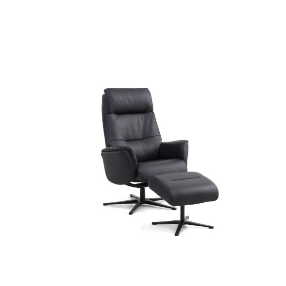 Sort Malthe Fodskammel Vippefunktion Armlæn Semianilin Læder Metal Lexpo Living Lænestol - 05715249034727