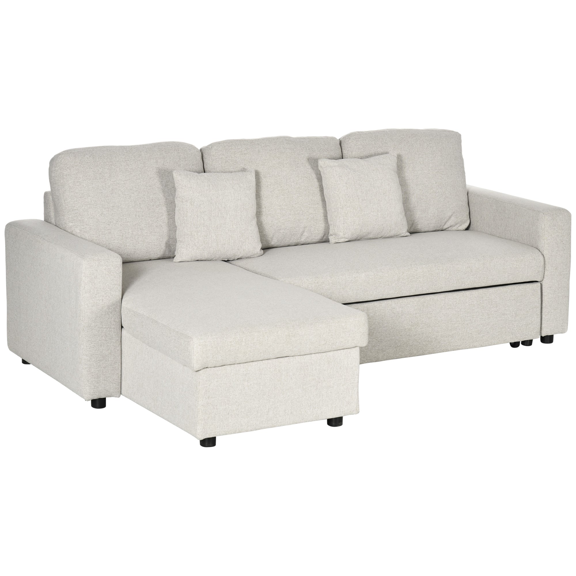 Hvid Hjørne Med Sengefunktion Hjørne Inklusive Personers Enkeltseng Formet Med Opbevaringsplads Hynder Creme Aosom Sofa - 4255826822947