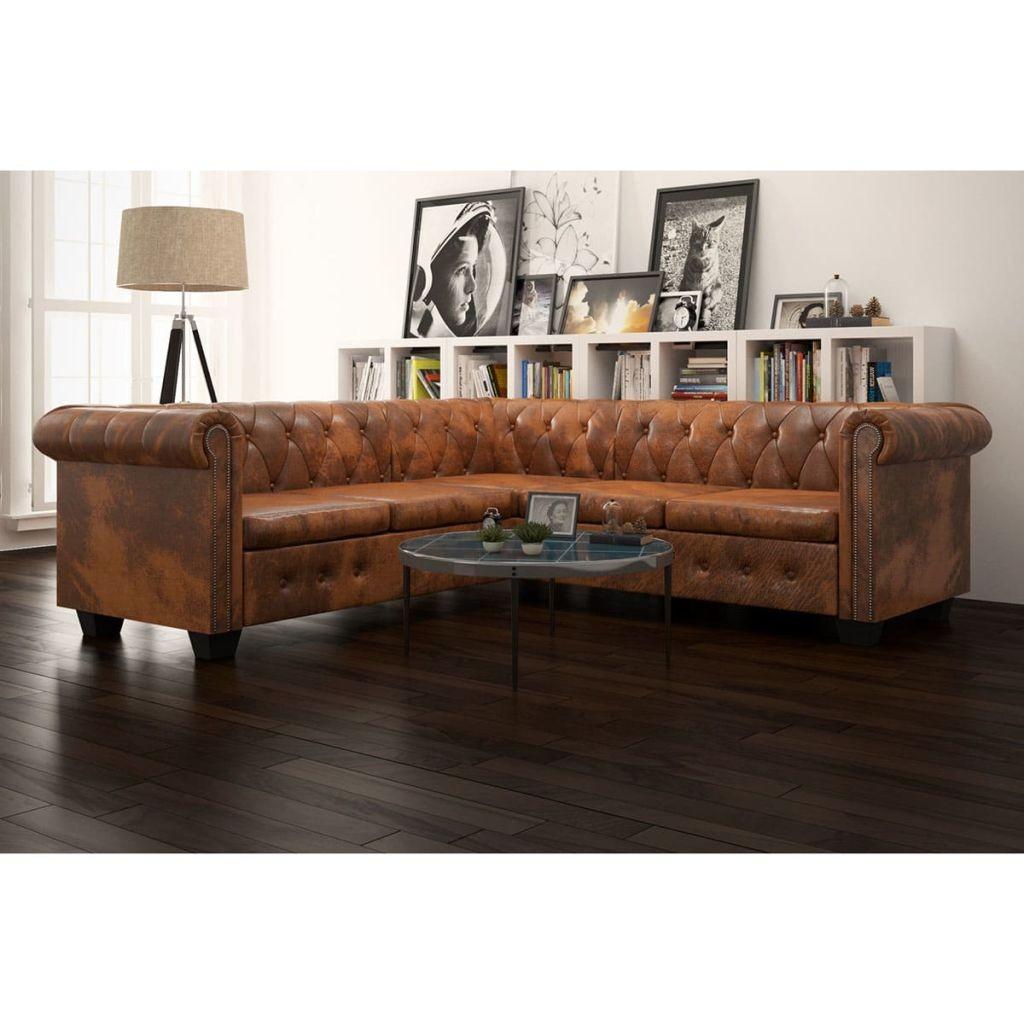 Brun Personers Chesterfield Look Kunstlæder Boligcenter Sofa - 8718475525042