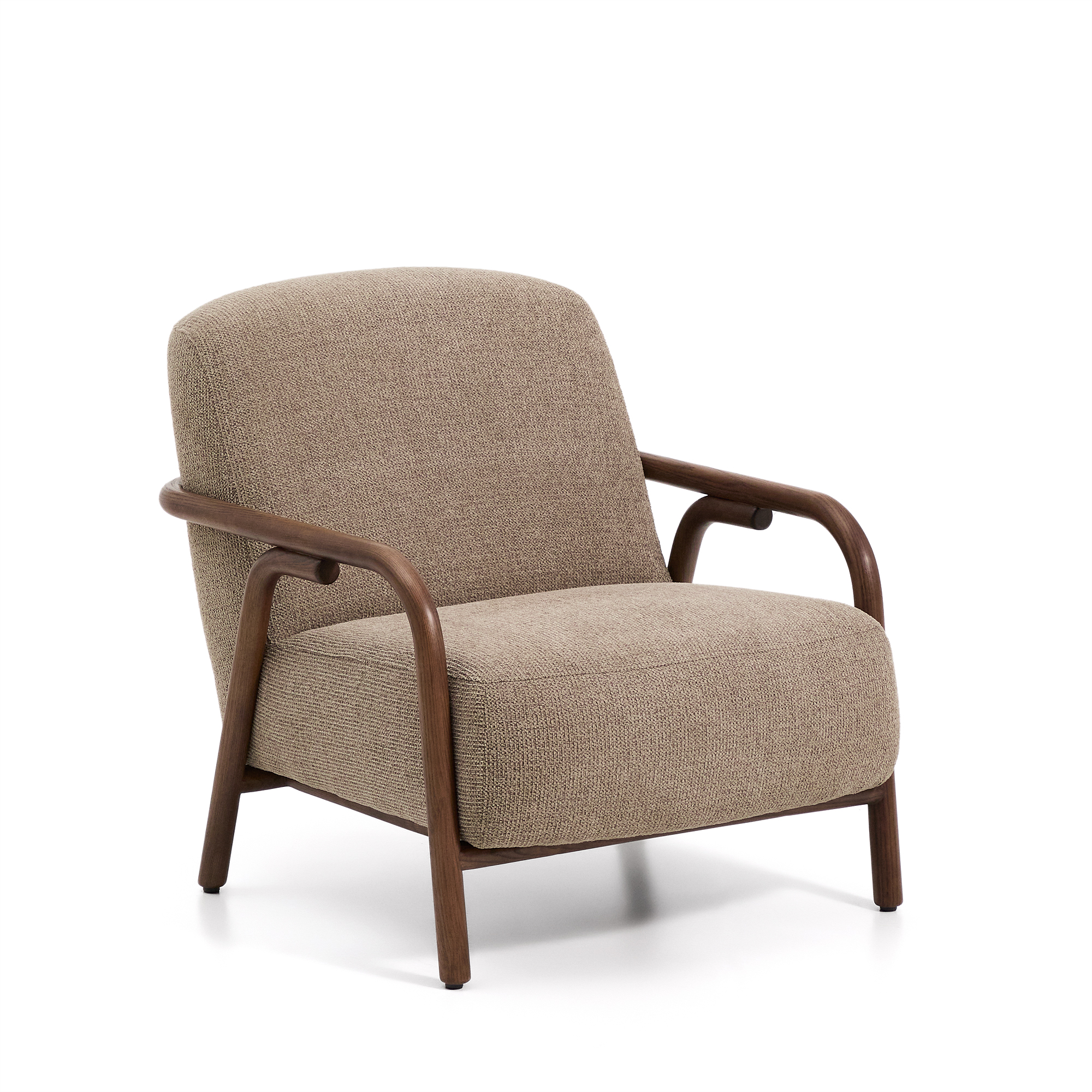 Taupe Sylo Chenille Massivt Asketræ Med Valnøddefarvet Finish Fsc 100 Kave Home Lænestol - 8447305068151
