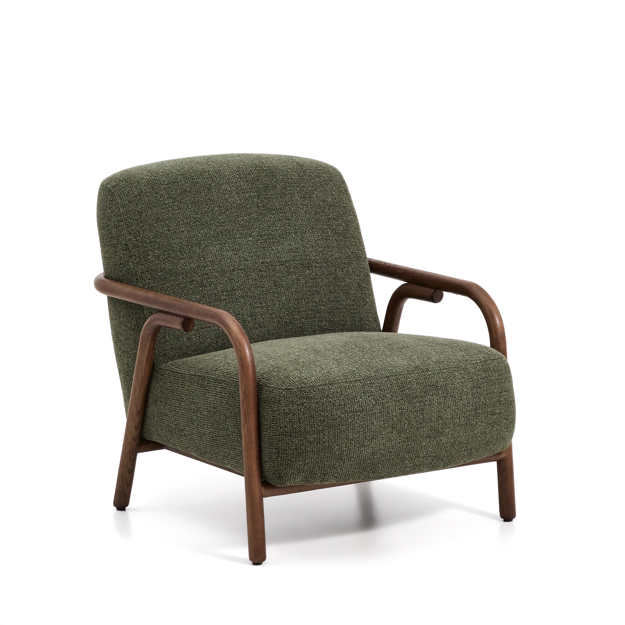 Grøn Sylo Mørke Chenille Massivt Asketræ Med Valnøddefarvet Finish Fsc Kave Home Lænestol - 8447305068113