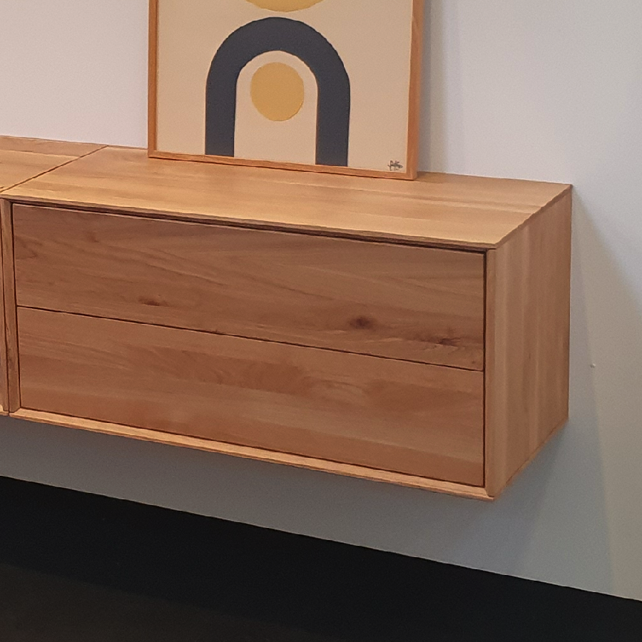 Heimdal Snedker Med Skuffer Massiv Egetræ Bianco Lys Olie Fra Væghængt 43x90x42 Organic Sleep Reol