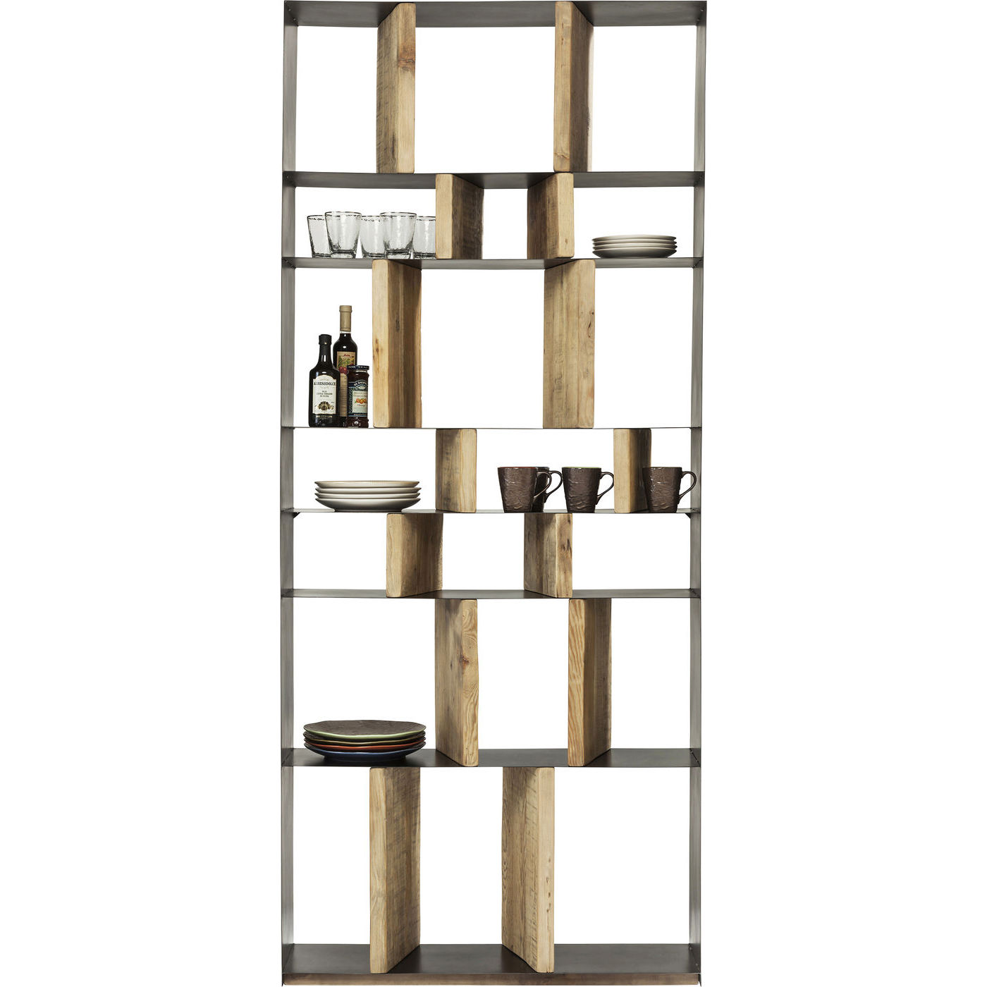 Natur Storm Fyrretræ Stål Kare Design Reol - 4025621820604