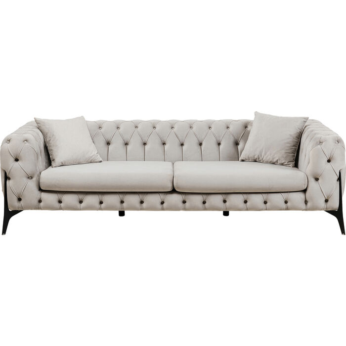 Beige Bellissima Pers Chesterfield Puder Fløjl Stål Kare Design Sofa - 4025621866596