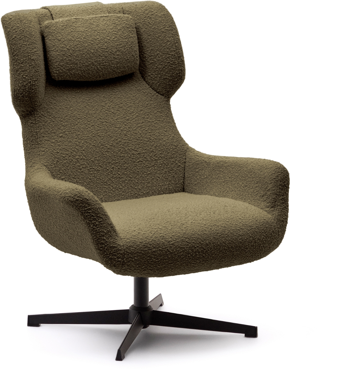 Sort Zalina Moderne Nordisk Lounge Stol Grøn Shearling Med Drejefunktion Metalstel Kave Home Lænestol - 8433840847283