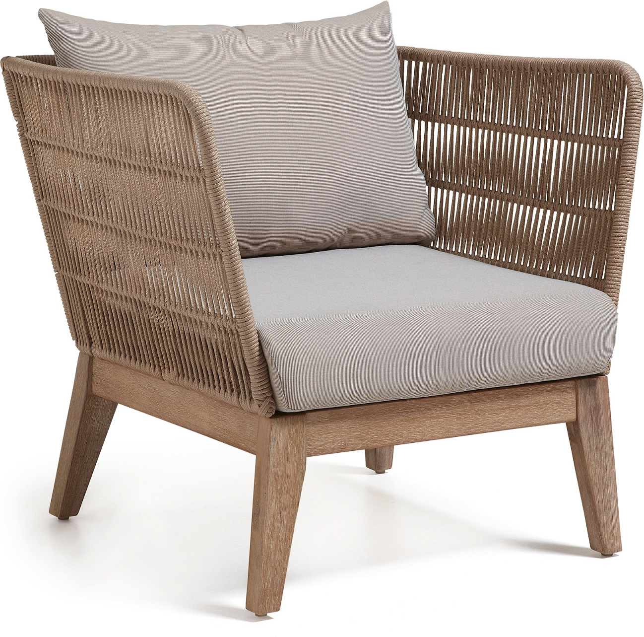 Beige/natur/grå Udendørs Til Terrasse Belleny Massivt Eukalyptustræ Med Beskyttelse Beige Polyesterpude H70 B80 L86 Kave Home Lænestol - 8433840360003