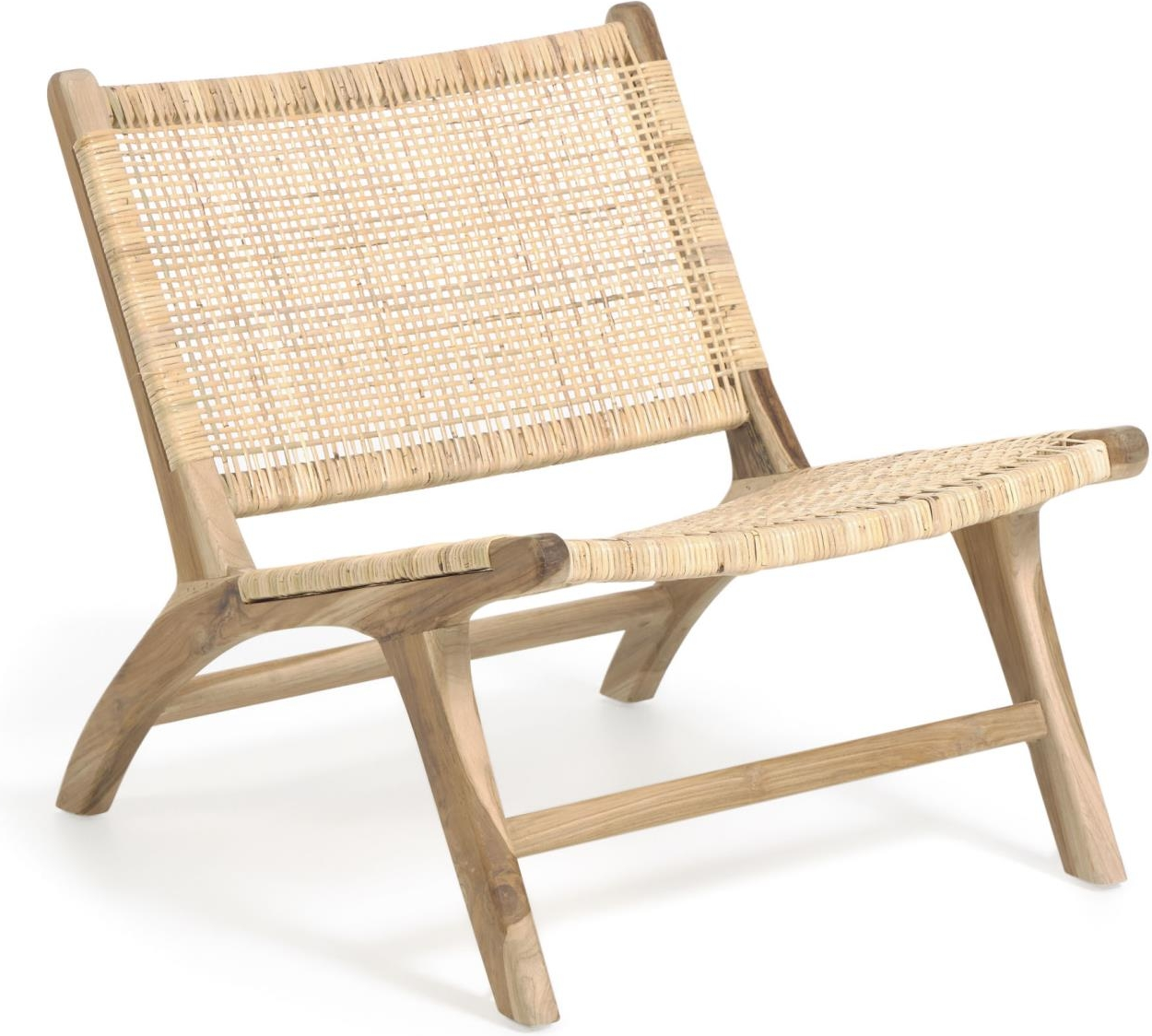 Natur Beida Massiv Teak Håndvævet Rattan Rustik Kolonial H68xb65xl75 Kave Home Lænestol - 8433840649740