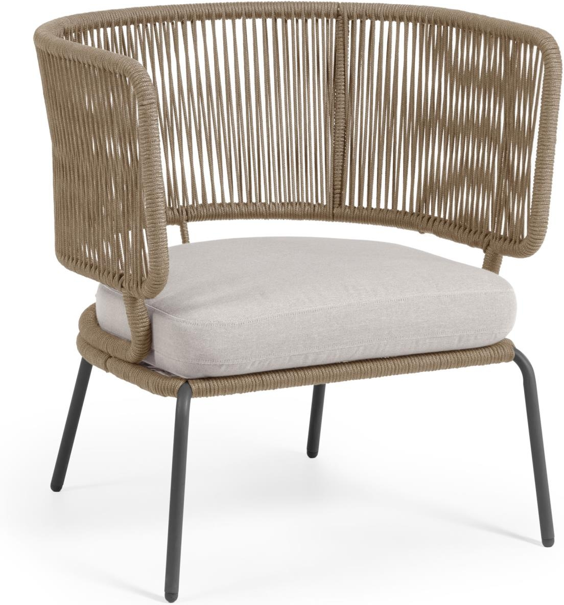 Beige Udendørs Nadin Galvaniseret Stålramme Håndvævet Snor Resistent Aftagelig Pude Kave Home Lænestol - 8433840690360