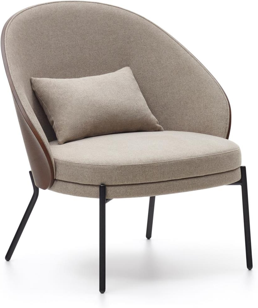 Sort Eamy Beige Chenille Med Asketræsfinr Finish Mat Metalramme Inkl Aftagelig Pude Kave Home Lænestol - 8433840777504