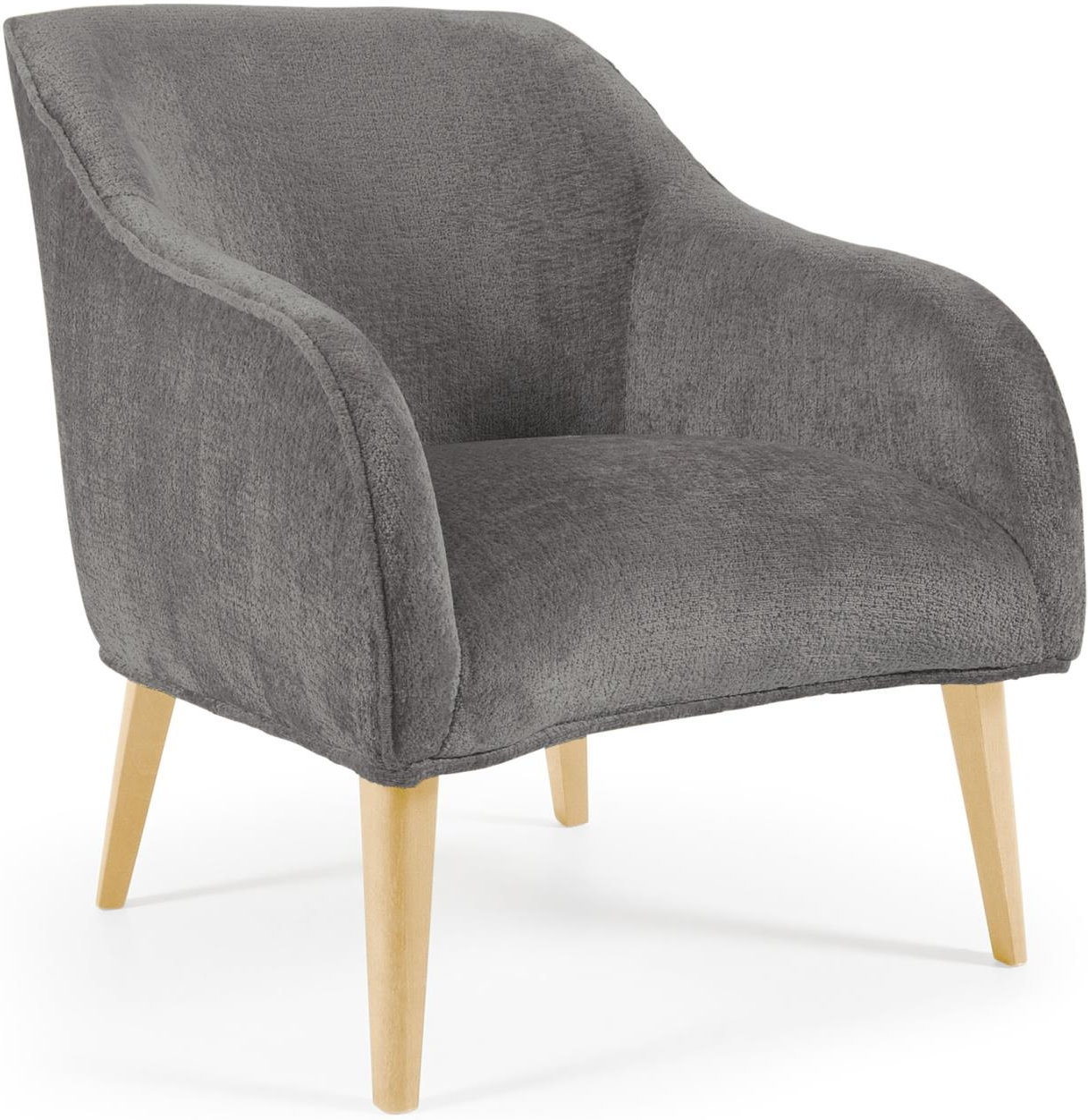 Grå Bobly Chenille Med Ben Massiv Bøg 80x65x75 Kave Home Lænestol - 8433840720210