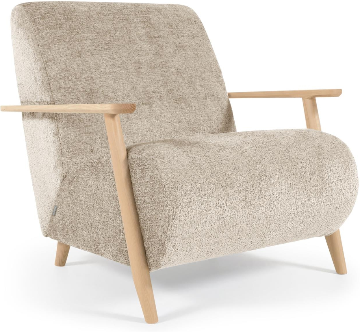 Beige Meghan Chenille Med Asketræsramme Miljøvenlig Kave Home Lænestol - 8433840719788