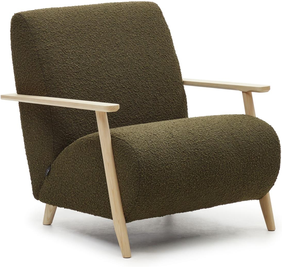 Grøn Meghan Polstret Shearling Fleece Med Asketræsben Kave Home Lænestol - 8433840809861