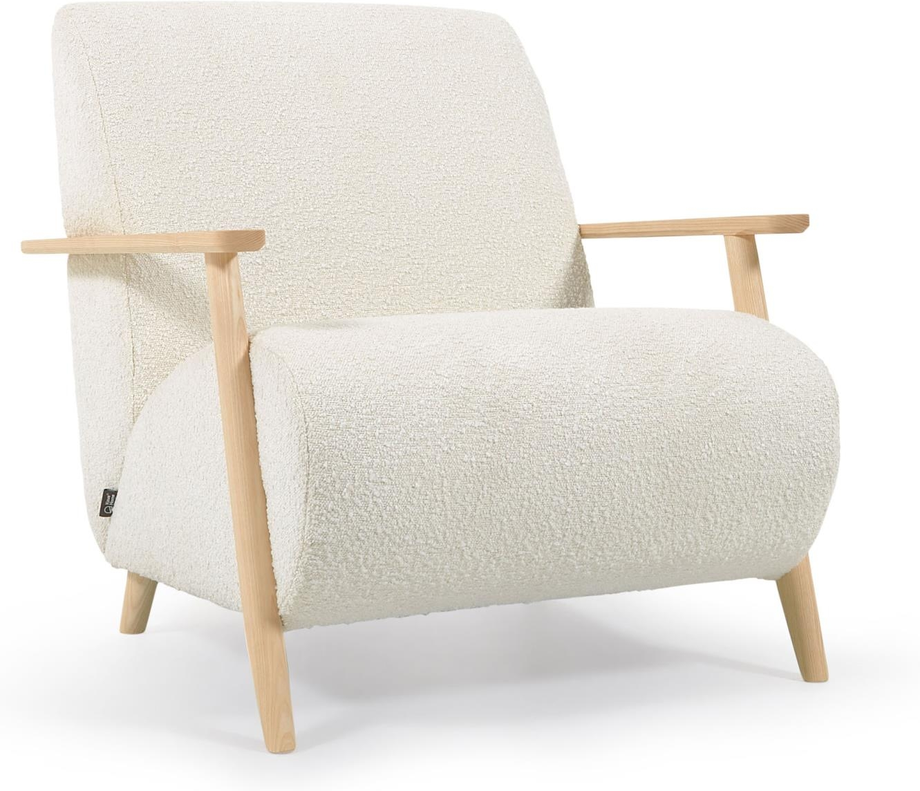 Hvid Meghan T Fleece Stof Med Stel Massivt Asketræ Kave Home Lænestol - 8433840645377