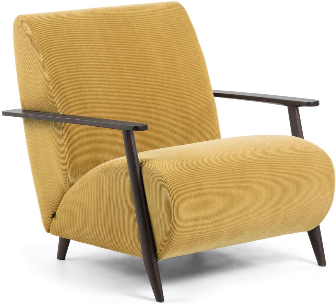 Sennep/brun Meghan Sennepsfarvet Kordfløjl Med Wenge Finish Asketræben Kave Home Lænestol - 8433840560434