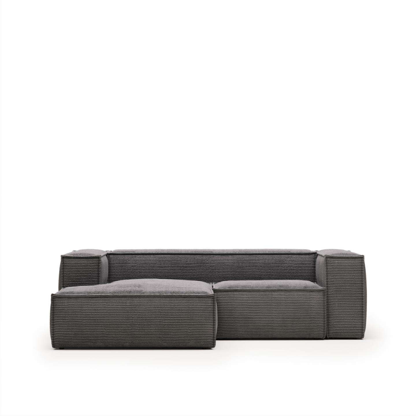 Grå Chaiselong Venstrevendt Blok Fløjl 240x174 Kave Home Sofa - 8433840570006