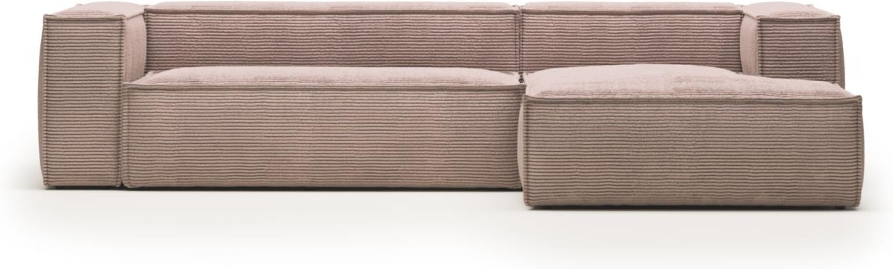 Lyserød Chaiselong Højrevendt Blok Corduroy Stofpolstret Komfortabel Med 400 Bæreevne Bæredygtig Design Kave Home Sofa - 8433840663470