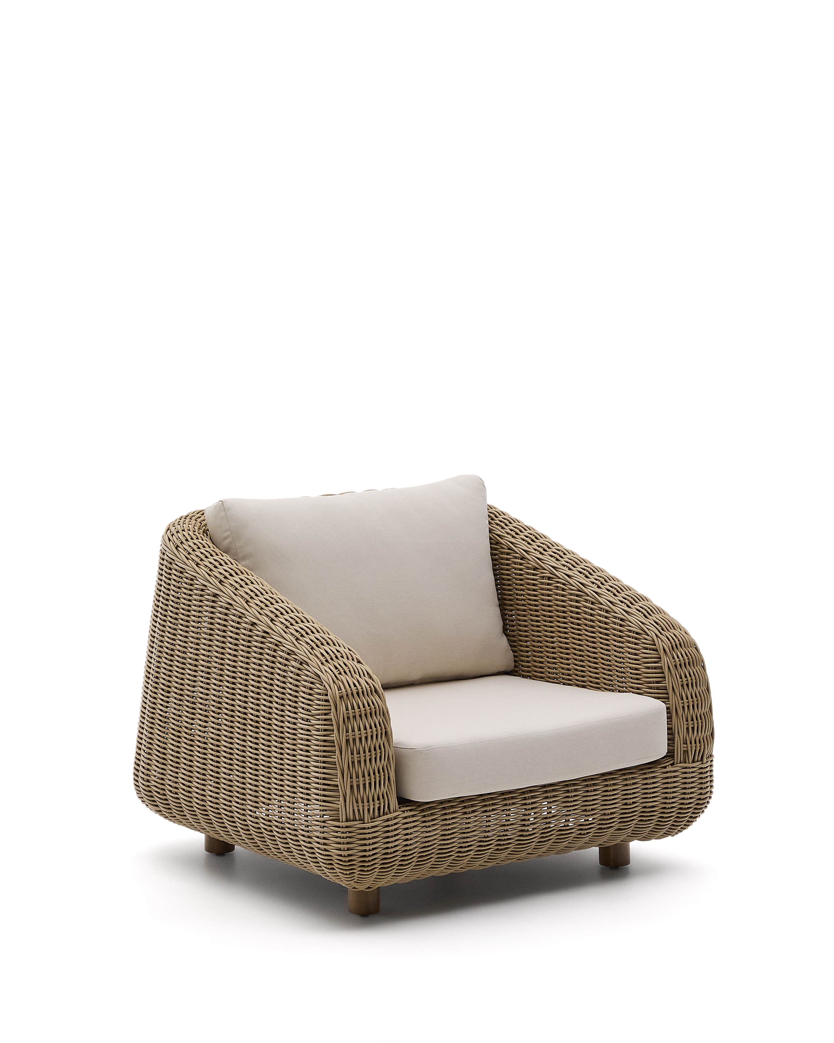 Brun Meria Udendørs Armlæn Beige Hynder Ecru Lyse Syntetisk Rattan Akacie Kave Home Lænestol - 8447305006412