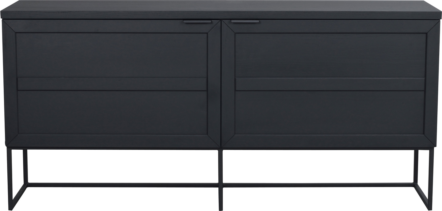 Sort Everett Fsc Certificeret Lakeret Massivt Egetræ Med Børstet Ståloverflade Slanke Metalben 160x41x75 Rowico Skænk - 7340126536384