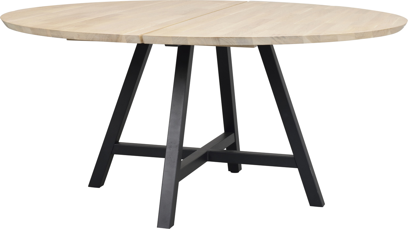 Hvid Rundt Carradale Ø150 Kalket Egetræ Med Sort Pulverlakeret Metalstel Rowico Spisebord - 7340126549407