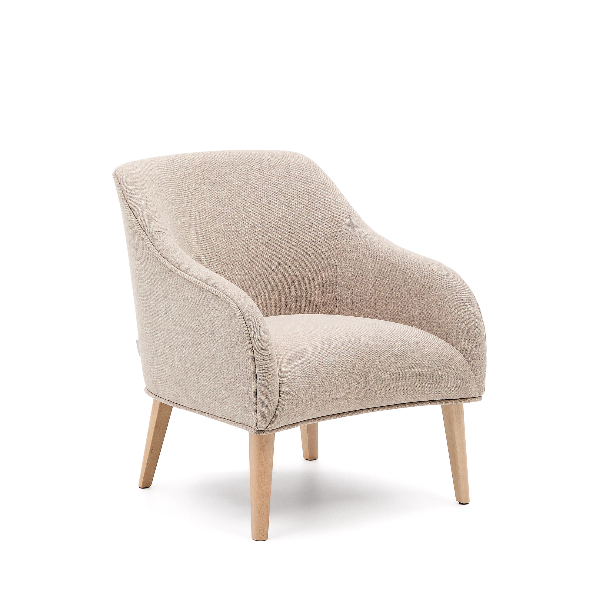 Beige Bobly Armlæn Stof Natur Bøgetræ Kave Home Lænestol - 8433840987132