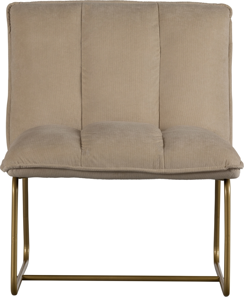 Sandfarve Loungestol Fie T Ribbet Polyester & Guldfarvet Metalstel Woood Lænestol - 8714713131679