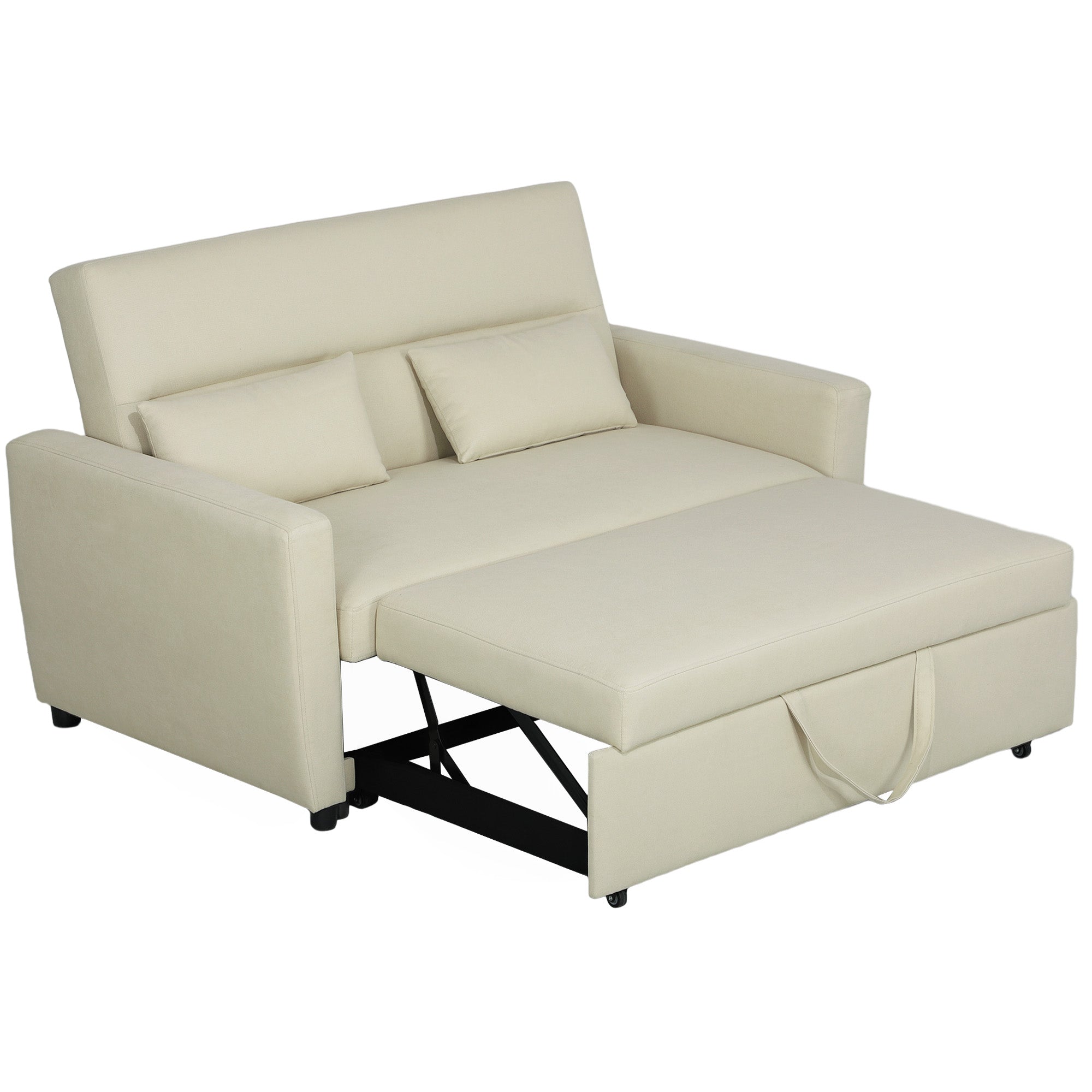 Personers Med Sengefunktion Justerbar Ryglæn Polstret Fløjlslook Til Stue Soveværelse Beige Aosom Sofa - 4255826803984