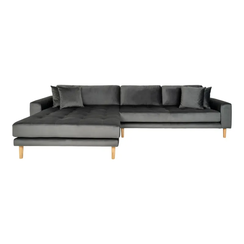 Venstrevendt Mørkegrå Velour Med Fire Puder Hn1013 1301196 Homeshop Sofa - 5713917010776
