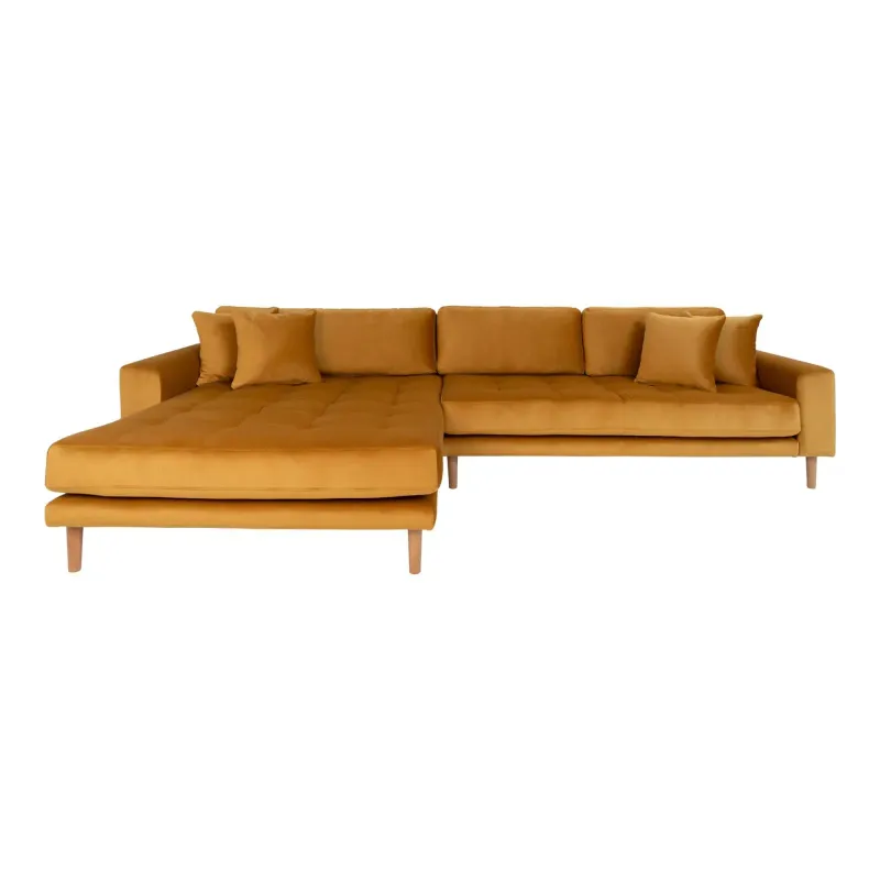 Venstrevendt Sennepsgul Velour Med Fire Puder Hn1004 1301194 Homeshop Sofa - 5713917006656