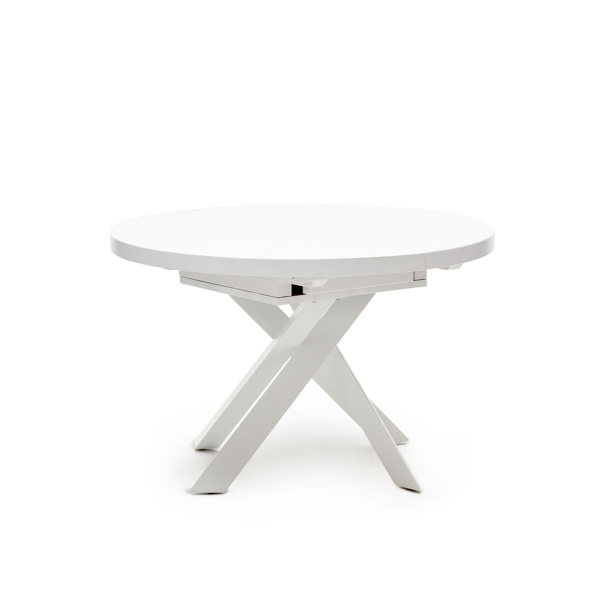 Hvid Vashti Udtræk Rund Glas Mdf Stål Ø120160x120 Kave Home Spisebord - 8433840768281