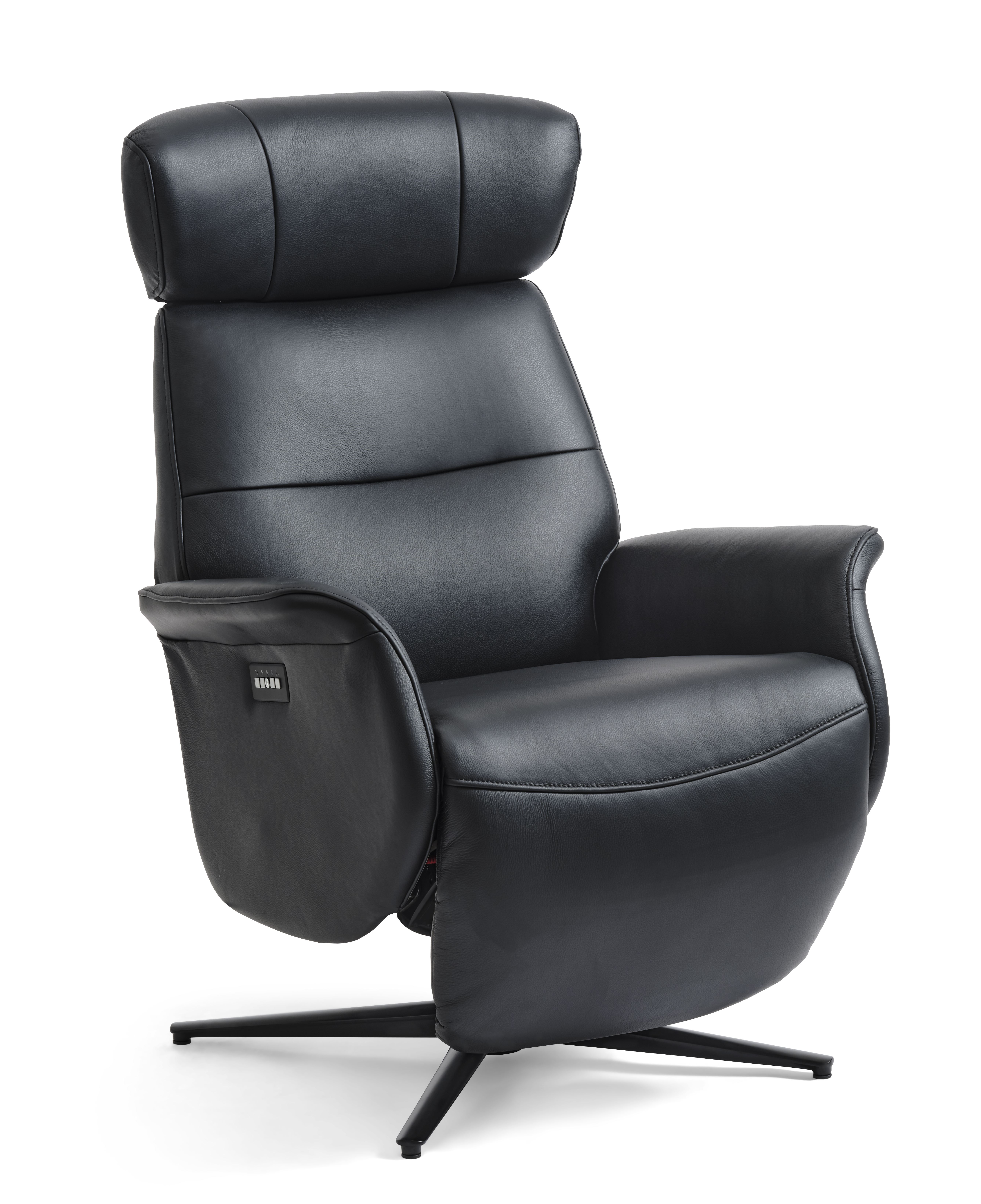 Sort Alex Recliner Motors Semi Aniline Læder Aluminium Lexpo Living Lænestol - 5715249029112