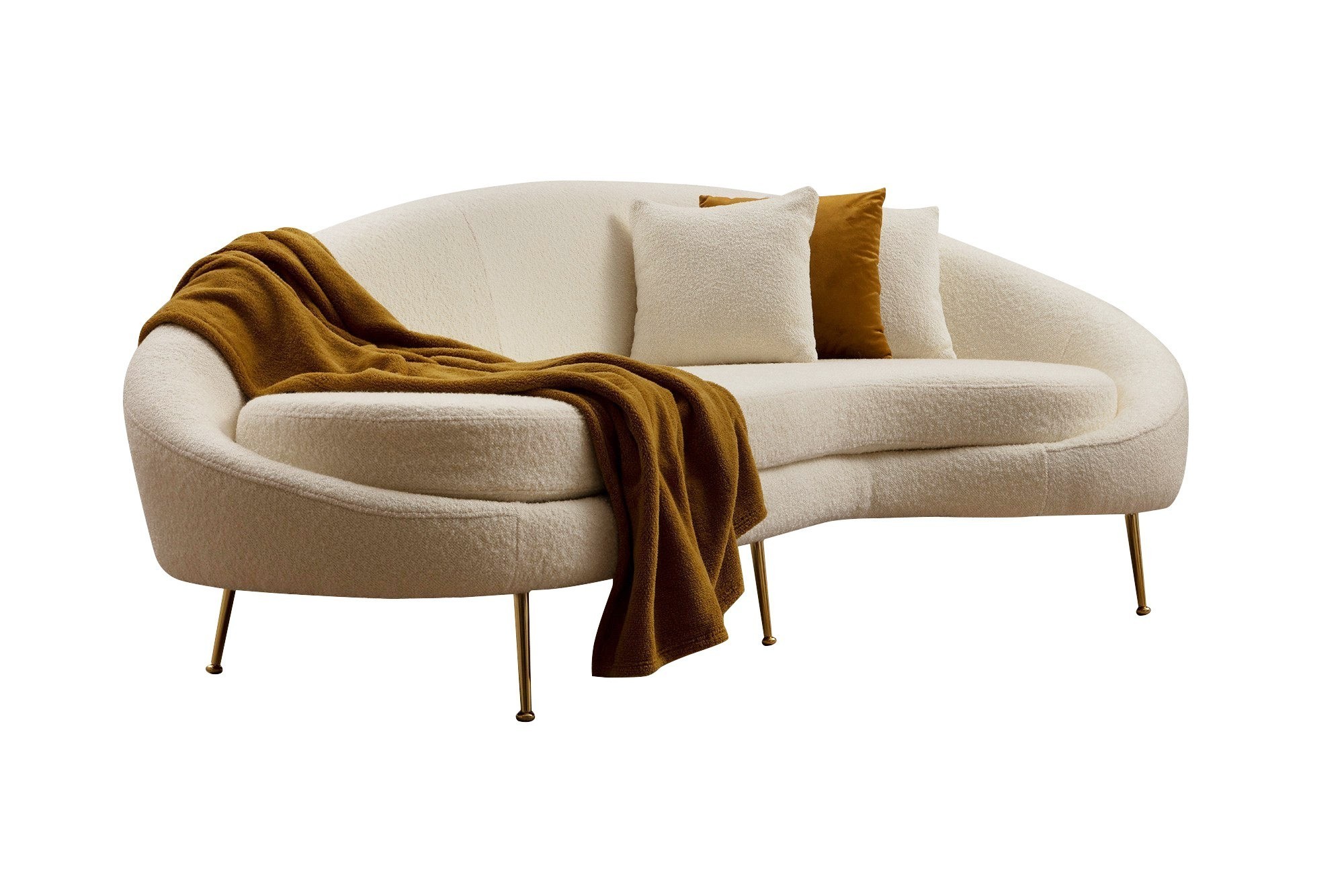 Creme Eses Bouclett Pers Polyester Stof Guld Metal NordvÄrk Sofa - 8683342480987