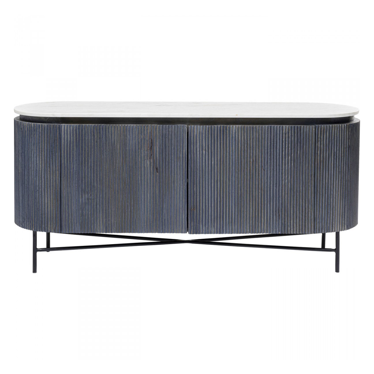 Grå Oval Glenn Låger Mangotræ Stål Kare Design Skænk - 4025621848899