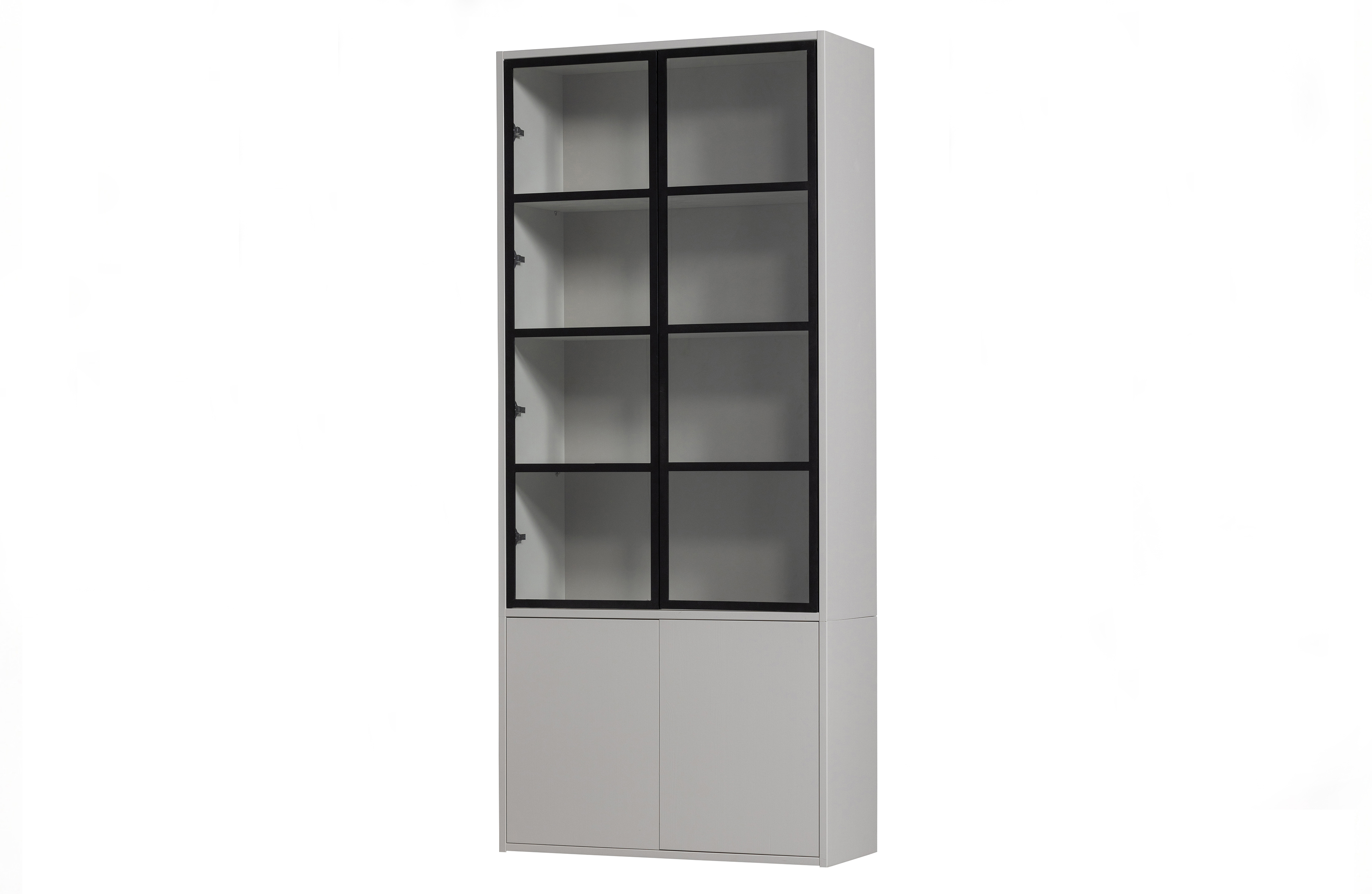 Sort Basic Push Open Låger Hylder Glas Metal Tågegrå Fyrretræ Vtwonen Vitrineskab - 8714713172627