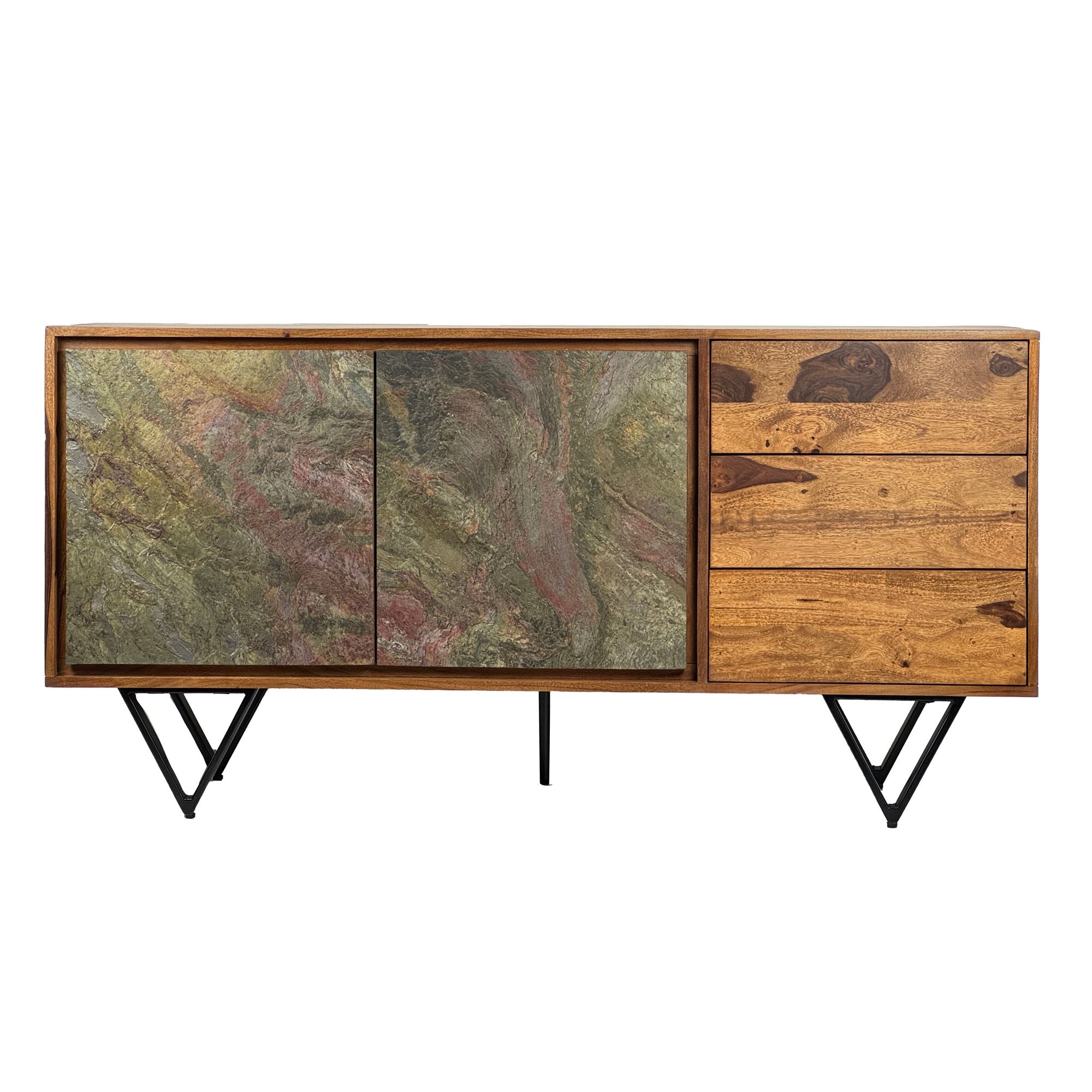 Designer Massivt Træ 150x40x55 Låger Skuffer Stenlook Fronter Skyport Skænk - 4251757716256