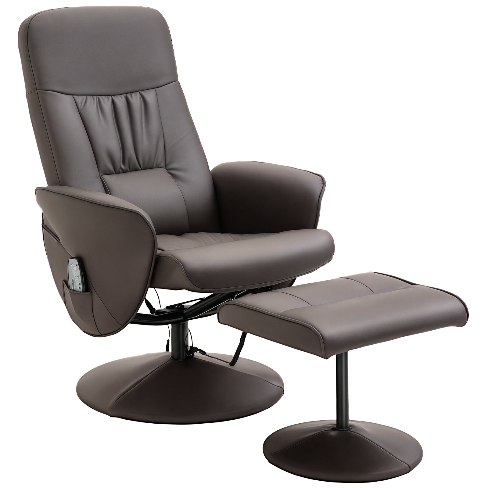 Med Fodskammel Drejelig Stol Med Massagepunkter Lænefunktion Massagestol Med Fjernbetjening Sidelomme Stol Kunstlæder Brun Aosom Lænestol - 4251774913867