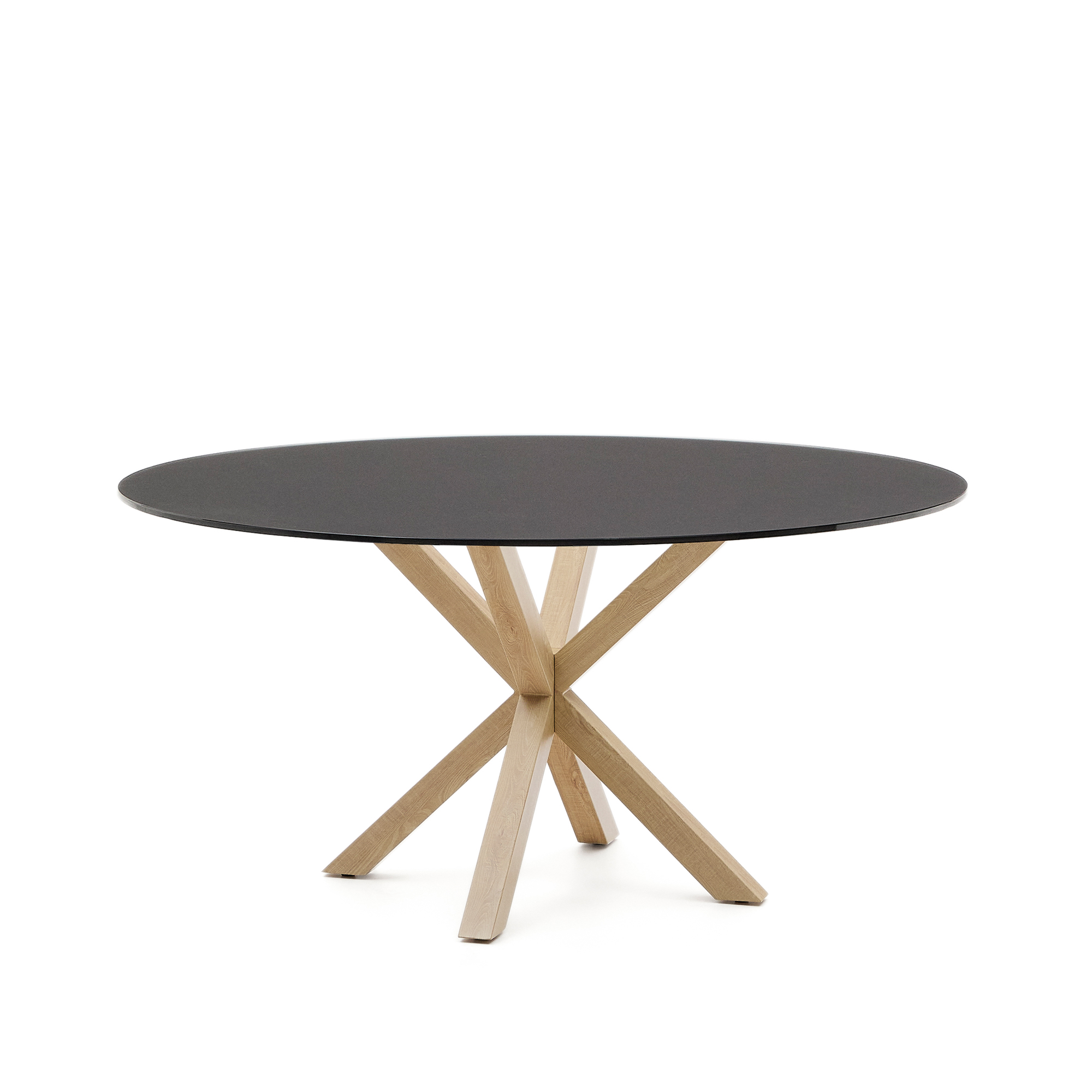 Sort Argo Rund Matteret Glas Stål Med Træfinish Ø150 Kave Home Spisebord - 8433840918457