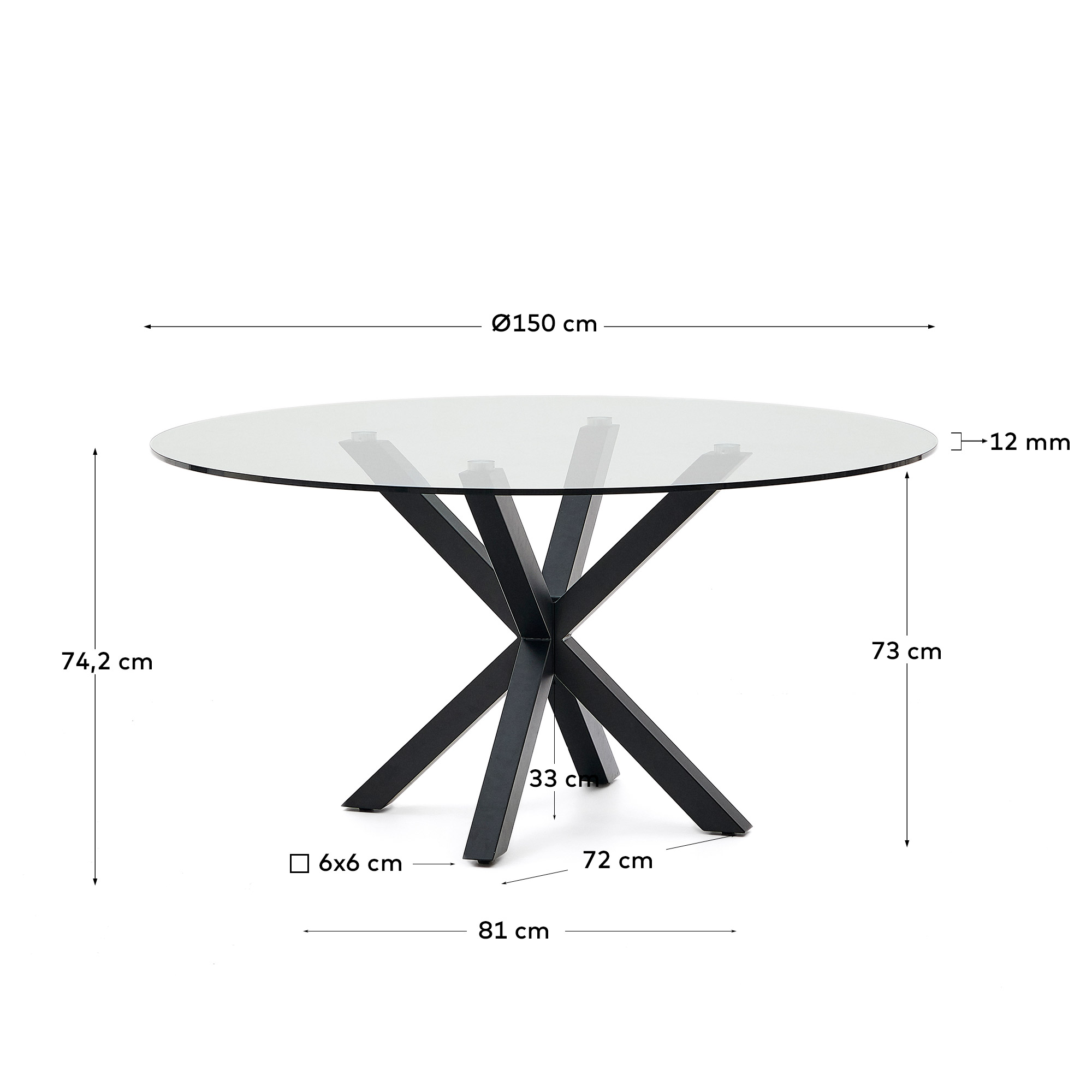 Brun Argo Rund Klar Glas Stål Med Træfinish Ø150 Kave Home Spisebord - 8433840918440