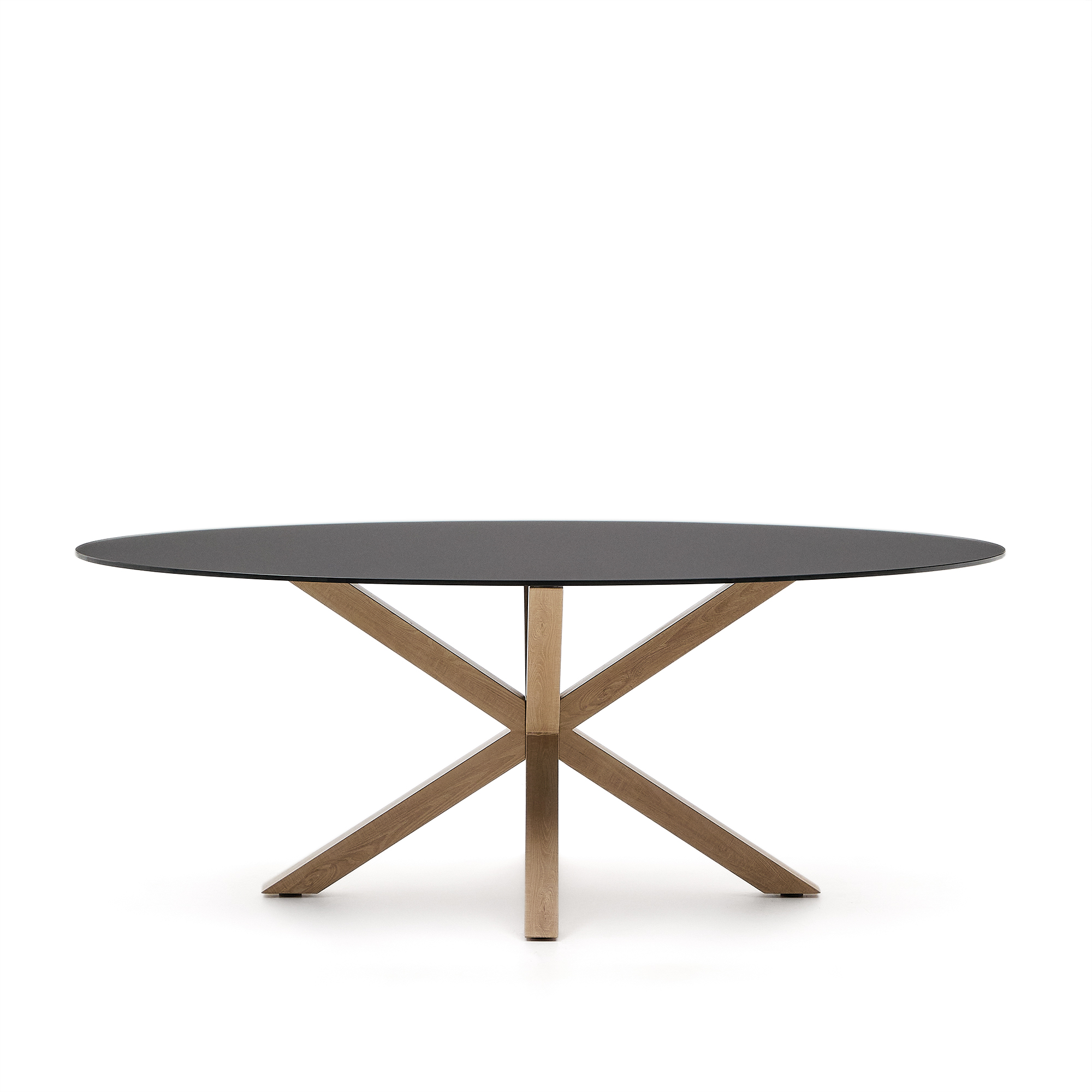 Sort Argo Oval Matteret Glas Stål Med Træfinish 200x100 Kave Home Spisebord - 8433840918532