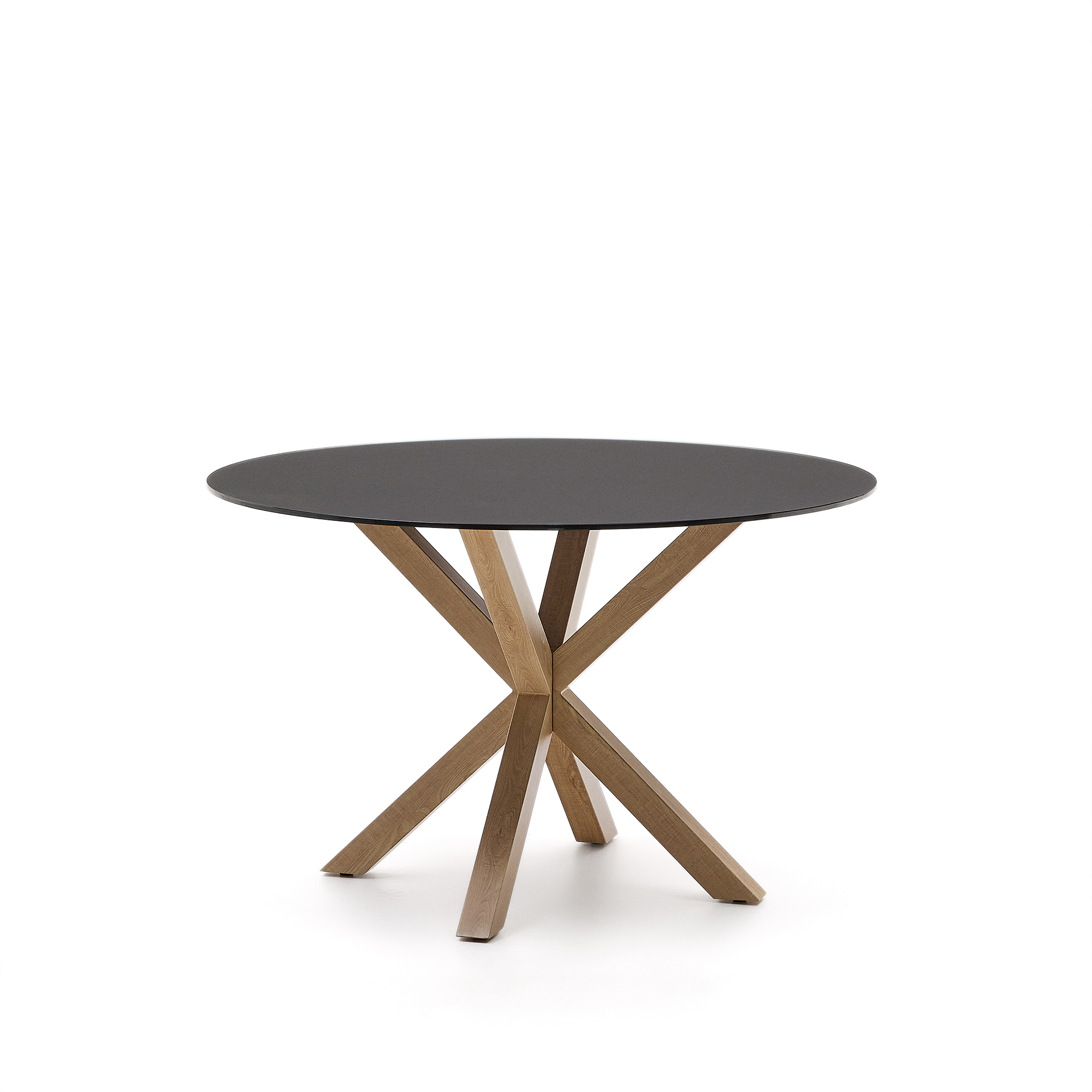 Sort Argo Rund Matteret Glas Stål Med Træfinish Ø120 Kave Home Spisebord - 8433840918426