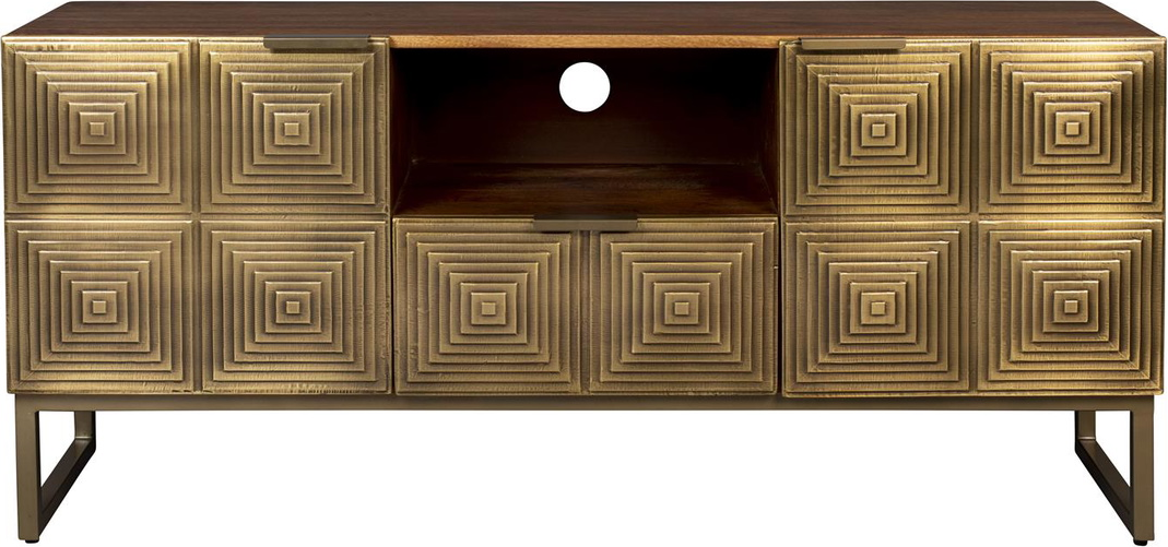 Gråbrun Sideboard Volan T Mangotræ Med Art Deco Skuffer Pulverlakerede Jernben 135x60x40 Dutchbone Skænk - 8718548057272