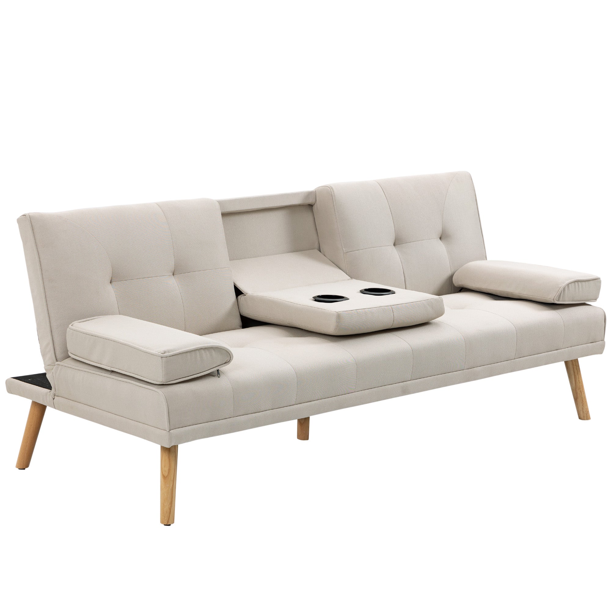 Personers Sovesofa Ryglæn Med Justerbart Klapbord Armlæn Linnedlook Beige 181 Aosom Lænestol - 4255633540416