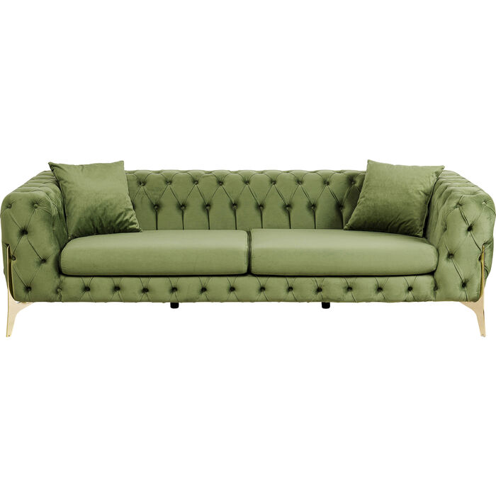 Grøn Bellissima Pers Chesterfield Puder Fløjl Messing Stål Kare Design Sofa - 4025621866589