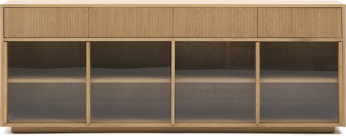 Naturlig Sideboard Helvine Fsc Certificeret Egfinr & Hærdet Glas 200x40x80 Bæredygtig Opbevaring Kave Home Skænk - 8433840935867
