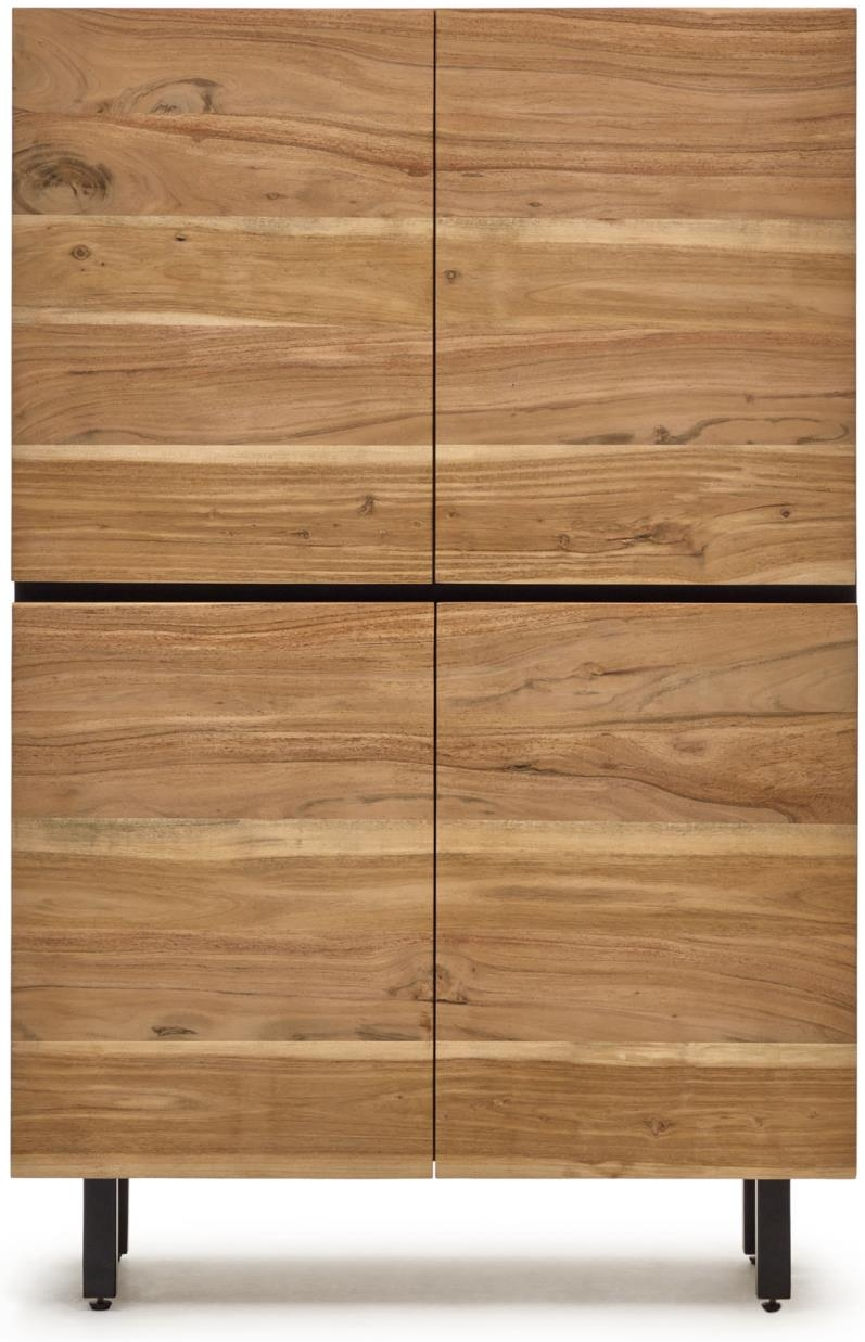 Sort Dørs Uxue Massiv Akacietræ Natur Rustik Kolonial H155xb100xd40 Med Justerbare Ben Kave Home Skænk - 8433840767185