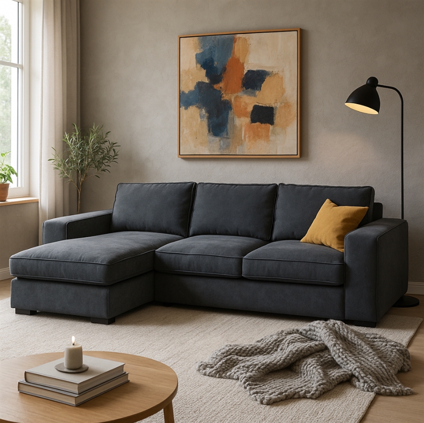Lønstrup Med Chaiselong Grå Blåt Stof Nordic Design Sofa
